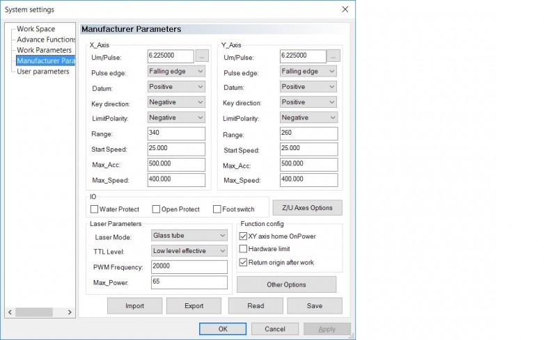 Manufacturer parameters