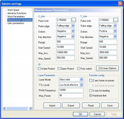 System start up parameters