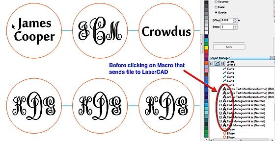 This is the fonts before sending to LaserCAD via the macro.