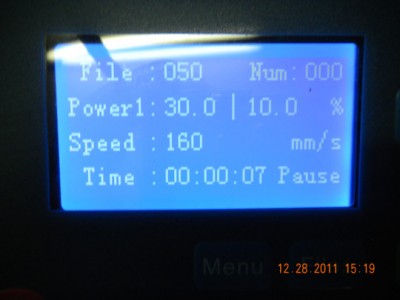 here in sec 7, changing again on his own to power 30/10 and speed 160mm/s here I had to pause and set everythings back tyo the original and then starts the game again